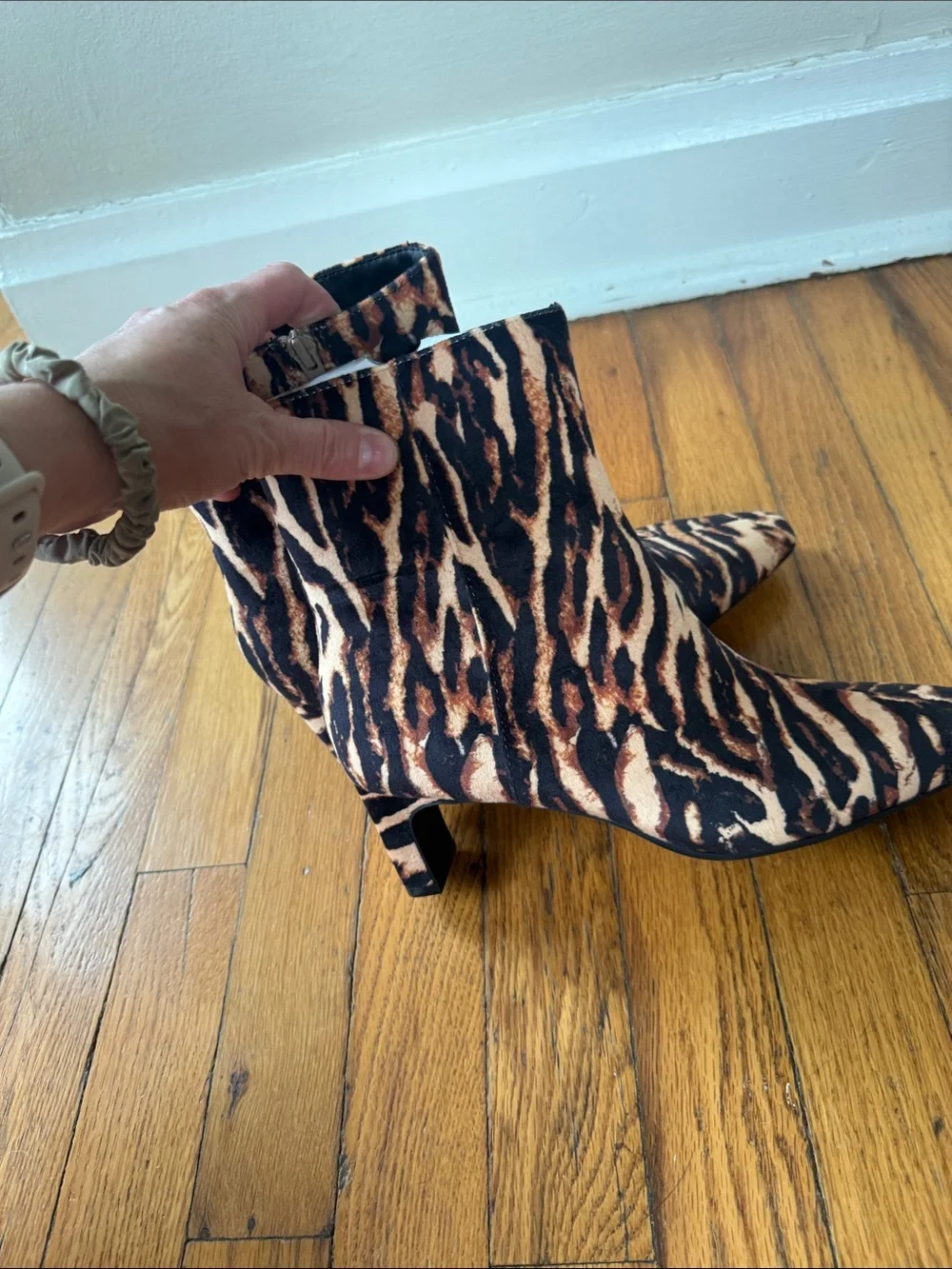 NWT A New Day Animal Print Ankle Boots in Black and Tan - Womens